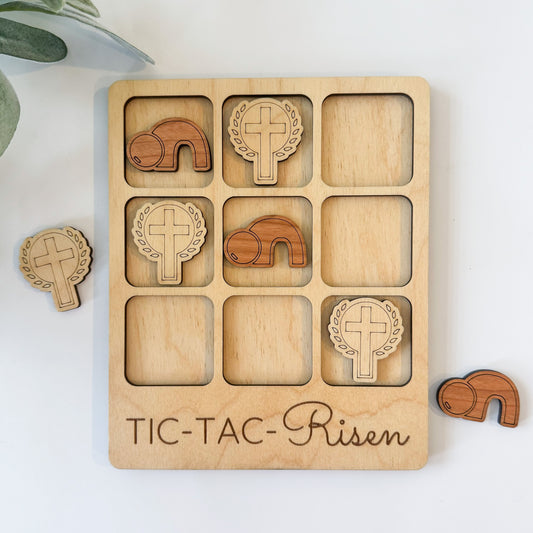 a wooden tic - tac - riem game with wooden pegs and