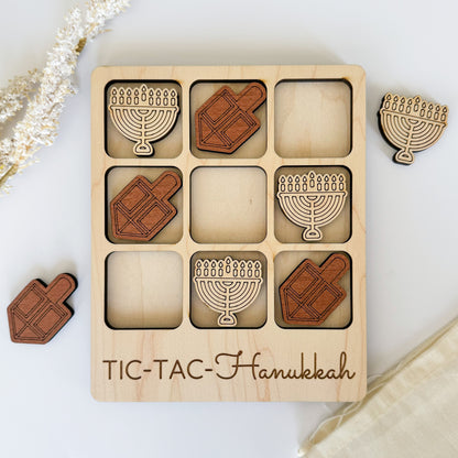 a wooden tictac - hanukkah puzzle with hanukkah