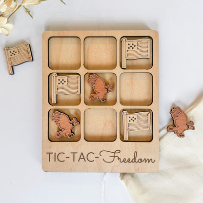 a wooden tic tac - tac - freedom tray with american flags and