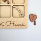 a wooden puzzle with a heart and a key