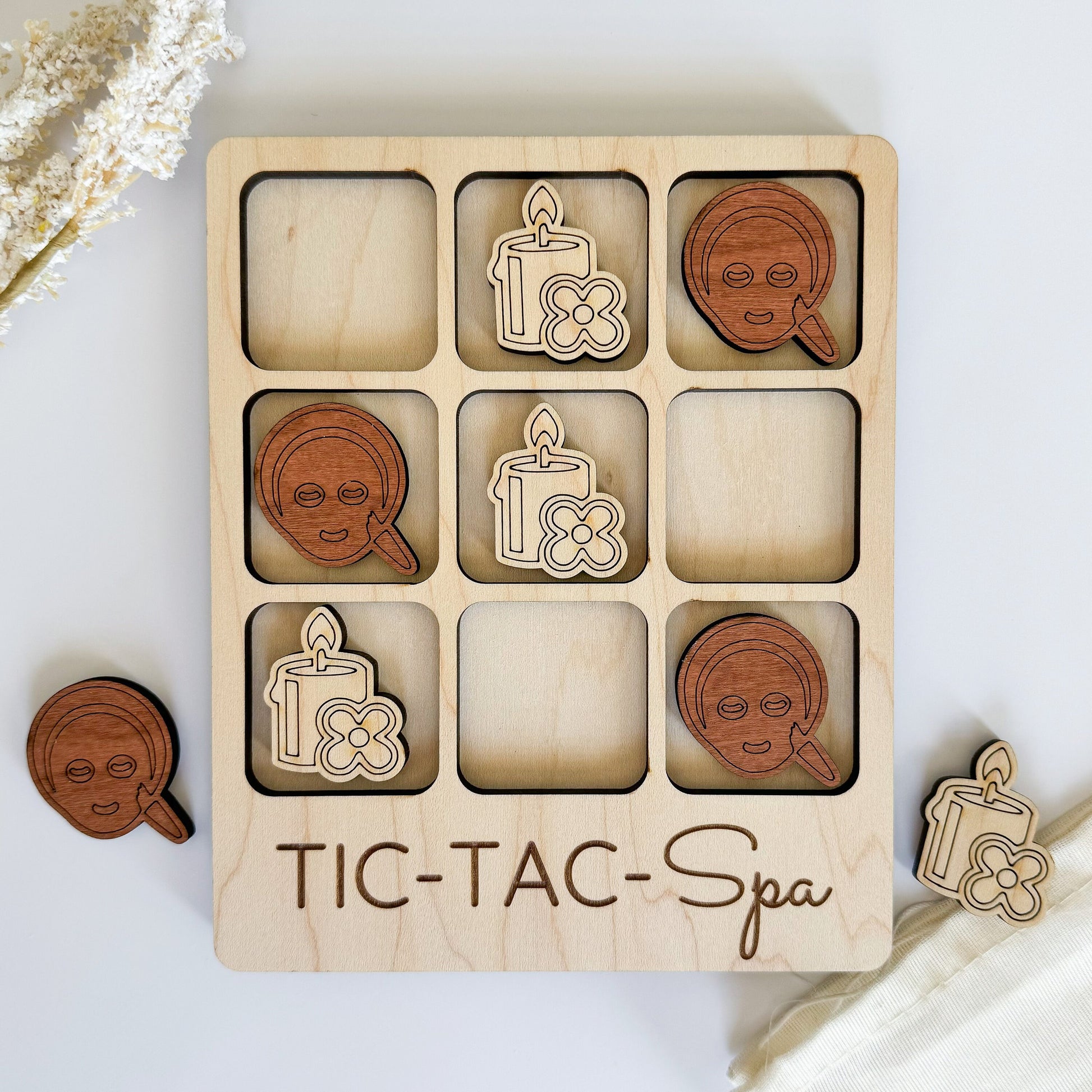 a wooden tic - tac - spa set with a wooden box and wooden