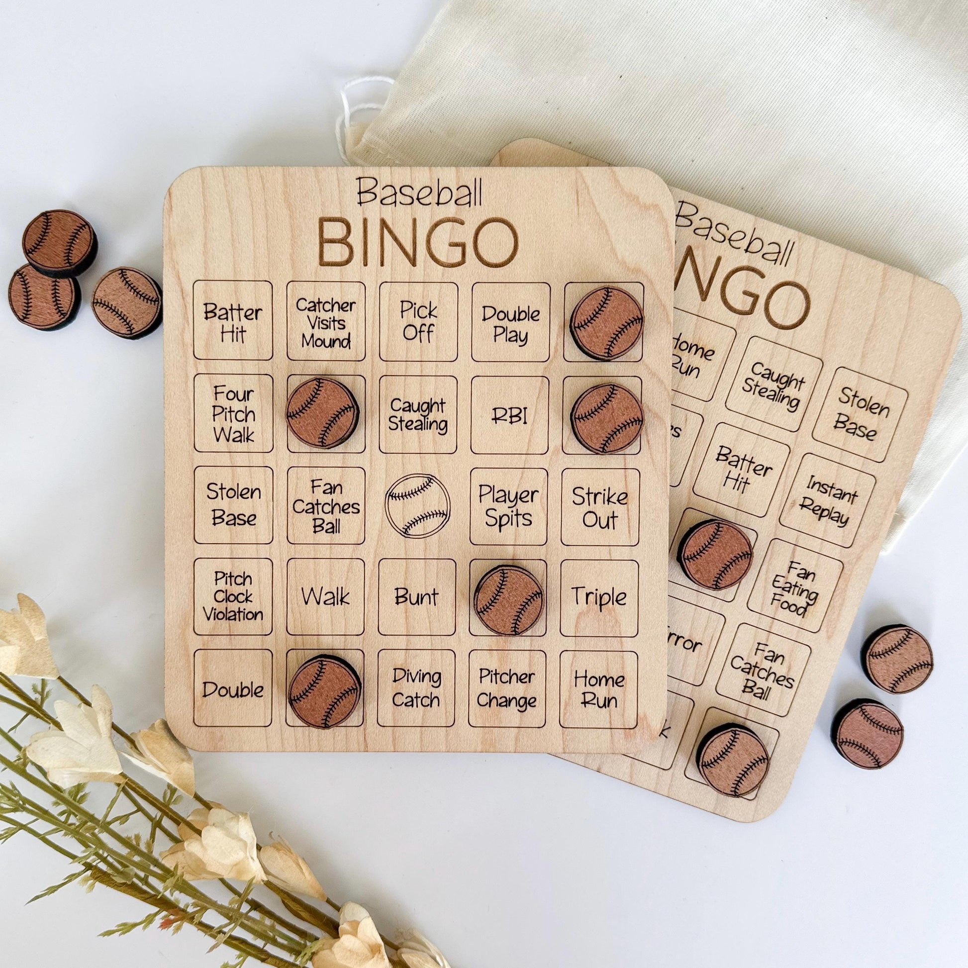 a couple of wooden coasters sitting on top of a table