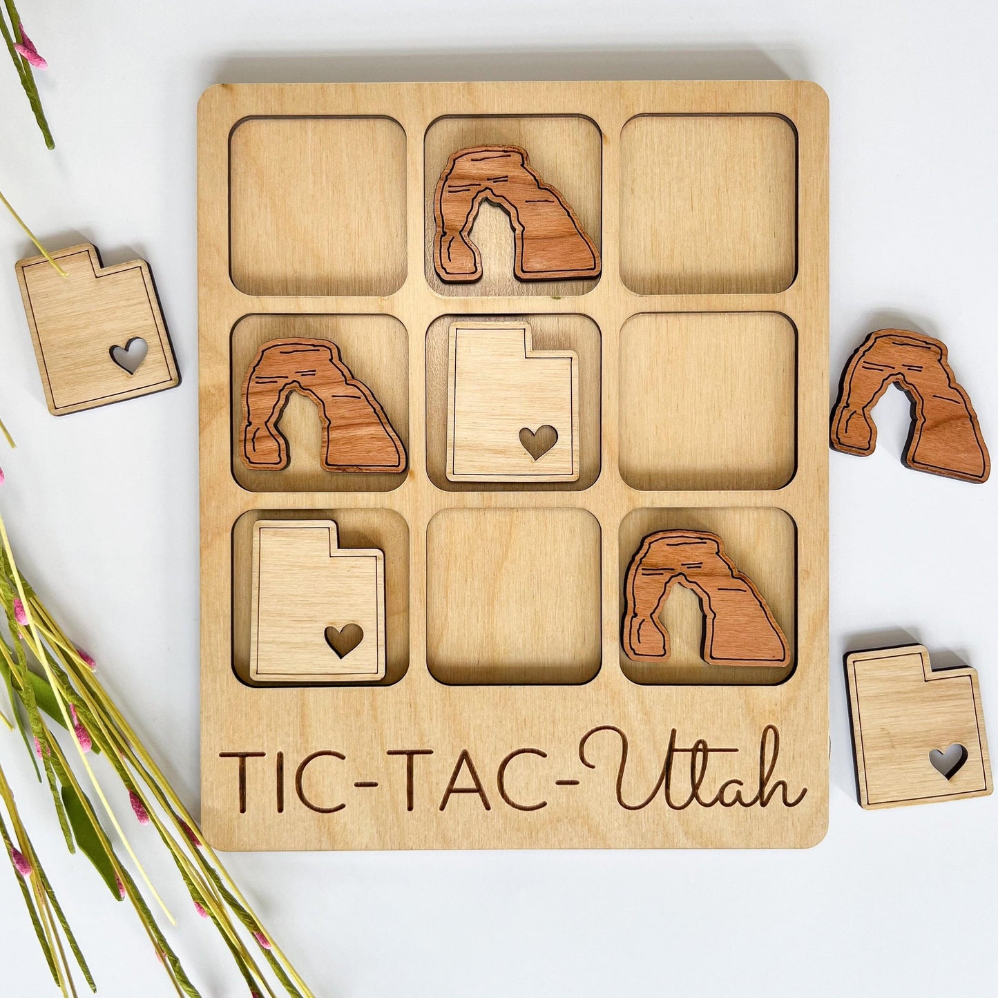 Utah Wooden Tic-Tac-Toe Board Game